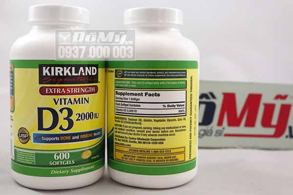 Vitamin D3 hỗ trợ phát triển xương, 2000 IU (Kirkland) - 600 viên hiệu quả cao