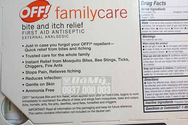 Xịt chống muỗi Off Family Care USA 411g và 15ml