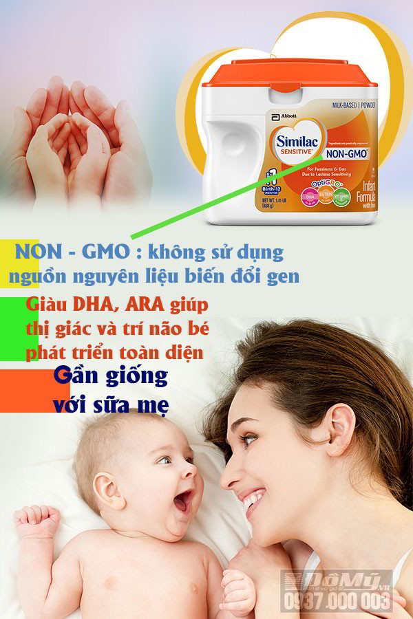 Sữa Similac Sensitive NON-GMO dành cho bé từ 0-12 tháng 638g nhập từ Mỹ - Không biến đổi gen