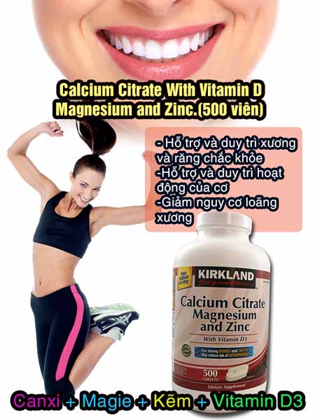 Chắc xương với Calcium Citrate With Vitamin D, Magnesium and Zinc(500 viên) mô tả chi tiết