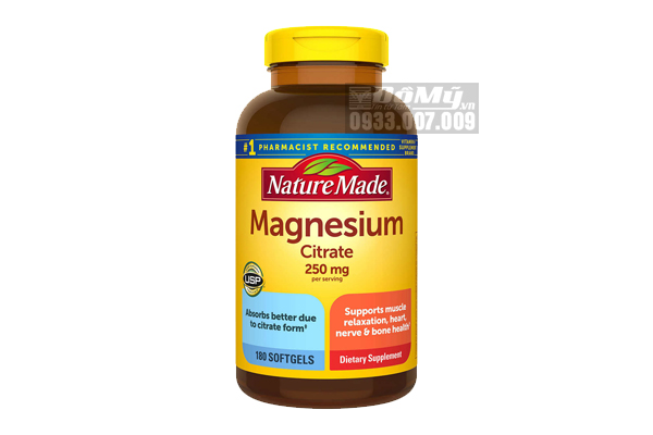 Viên Uống Bổ Sung Magie Nature Made Magnesium Citrate 250mg Hộp 180 Viên