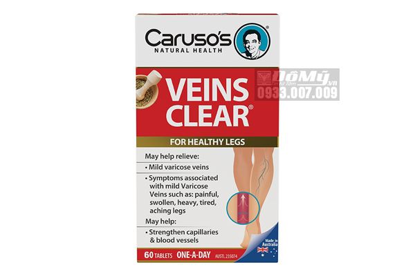 Thuốc giãn tĩnh mạch Carusos Veins Clear 60 viên của Úc