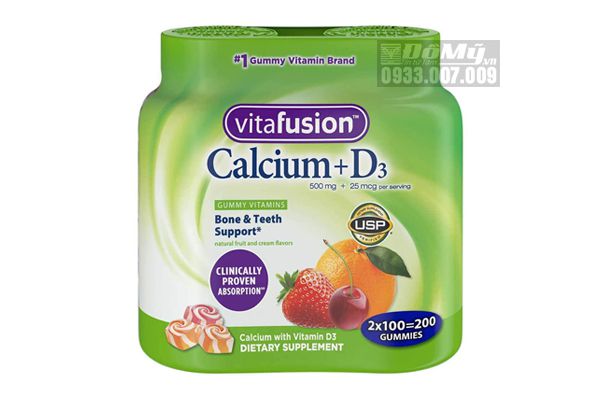 Bộ đôi Kẹo dẻo vitamin dành cho người lớn Calcium 500mg Gummy 100 viên của Mỹ